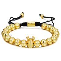 Brass Bracelets, with Polyester Cord, Crown, plated, Adjustable & fashion jewelry 8mm cm 