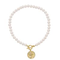 Plastic Pearl Necklace, with Zinc Alloy, Round, gold color plated, fashion jewelry & for woman 