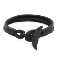 Cowhide Bracelets, with Wax Cord & Zinc Alloy, Round, plumbum black color plated, fashion jewelry & Unisex, black 