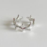 925 Sterling Silver Cuff Finger Ring, Star, adjustable & for woman 
