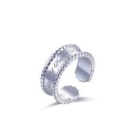 925 Sterling Silver Cuff Finger Ring, platinum plated, adjustable & with letter pattern & for woman 