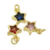 Cubic Zirconia Brass Pendants, Star, gold color plated, micro pave cubic zirconia Approx 2mm 