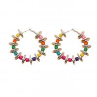 Zinc Alloy Hoop Earring, with Wood, fashion jewelry & for woman, multi-colored 