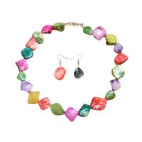 Shell Jewelry Sets, Zinc Alloy, earring & necklace, with Shell, 2 pieces & fashion jewelry & for woman, multi-colored Approx 18.11 Inch 