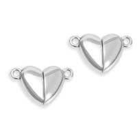 304 Stainless Steel Magnetic Clasp, Heart, polished, silver color, 12mm 