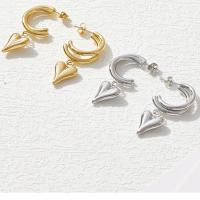 Titanium Steel Earrings, titanium post pin, Heart, polished, for woman 
