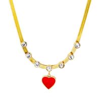 Titanium Steel Jewelry Necklace, titanium steel lobster clasp, Heart, plated, for woman & enamel & with rhinestone, golden, 12mm cm 