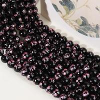 Perles Agates Noires naturelles, agate noire, gravé, DIY, couleurs mélangées Environ 38 cm, Vendu par brin