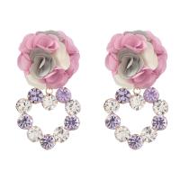 Zinc Alloy Rhinestone Drop Earring, with Cloth, fashion jewelry & for woman & with rhinestone, multi-colored 