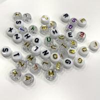 Acrylic Alphabet Beads, Flat Round, DIY & gold accent Approx 