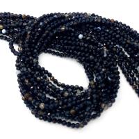 Natürliche schwarze Achat Perlen, Schwarzer Achat, rund, DIY & verschiedene Größen vorhanden & facettierte, schwarz, Länge:ca. 14.96 ZollInch, verkauft von Strang