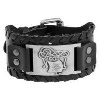 Cowhide Bracelets, with PU Leather & Iron & Zinc Alloy, Round, plated, fashion jewelry & Unisex 