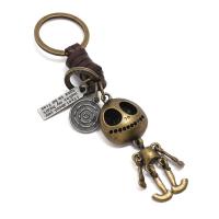Zinc Alloy Key Clasp, with Cowhide & Iron, Skull, plated, portable & Unisex, brown, 130mm 