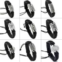 PU Leather Cord Bracelets, with Wax Cord & Zinc Alloy, Round, silver color plated, Adjustable & fashion jewelry & Unisex 170-180mm,80-90mm,12mm 