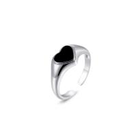 925 Sterling Silver Cuff Finger Ring, Heart, platinum plated, adjustable & for woman 