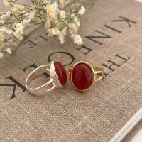 Agate Finger Ring, 925 Sterling Silver, with Red Agate, Oval, plated, adjustable & for woman & hollow US Ring 