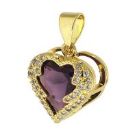 Crystal Brass Pendants, with Crystal, Heart, gold color plated, micro pave cubic zirconia 