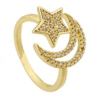 metal Anillo de dedo Cuff, Luna y estrella, chapado en color dorado, Ajustable & micro arcilla de zirconia cúbica & hueco, tamaño:6, Vendido por UD