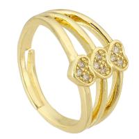 Cubic Zirconia Micro Pave Brass Finger Ring, Heart, gold color plated, Adjustable & micro pave cubic zirconia & hollow, US Ring 