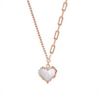 Rhinestone Brass Necklace, with White Shell, with 1.97inch extender chain, Heart, plated, fashion jewelry & for woman & with rhinestone Approx 15.75 Inch 