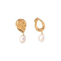 Freshwater Pearl Brass Earring, with Brass, real gold plated, Natural & fashion jewelry & for woman, golden, 46mm 