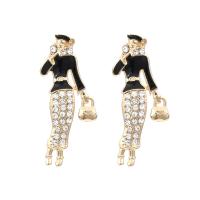 Zinc Alloy Rhinestone Stud Earring, gold color plated, fashion jewelry & for woman & enamel & with rhinestone, multi-colored 