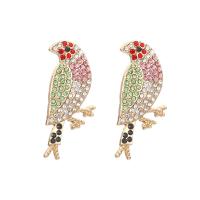 Zinc Alloy Rhinestone Stud Earring, Bird, gold color plated, fashion jewelry & for woman & with rhinestone, multi-colored 