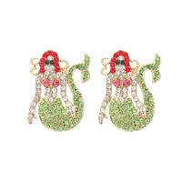 Zinc Alloy Rhinestone Stud Earring, Mermaid, gold color plated, fashion jewelry & for woman & with rhinestone, multi-colored 