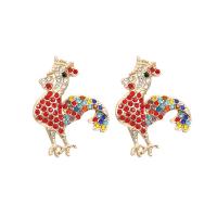 Zinc Alloy Rhinestone Stud Earring, Cock, gold color plated, fashion jewelry & for woman & with rhinestone, multi-colored 