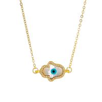 Cubic Zircon Micro Pave Brass Necklace, with White Shell, with 2.36 extender chain, Evil Eye, gold color plated & micro pave cubic zirconia & for woman, golden .93 Inch 