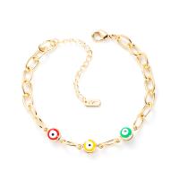 Evil Eye Jewelry Bracelet, Brass, with 6 cm extender chain, Round, 18K gold plated, fashion jewelry & evil eye pattern & for woman & enamel .5 cm 