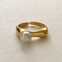 Pearl Sterling Silver Finger Ring, 925 Sterling Silver, with Plastic Pearl, plated, adjustable & for woman US Ring 