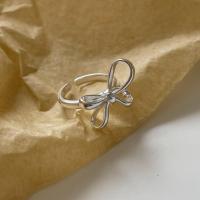 925 Sterling Silver Cuff Finger Ring, Bowknot, adjustable & for woman & hollow, silver color, US Ring 