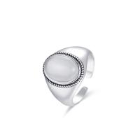 Agate Finger Ring, 925 Sterling Silver, with White Agate, vintage & adjustable & for woman, silver color US Ring 