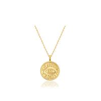 Sterling Silver Jewelry Necklace, 925 Sterling Silver, Flat Round, 18K gold plated, with eye pattern & oval chain & for woman Approx 17.7 Inch 