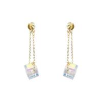 Brass Drop Earring, with Crystal, Geometrical Pattern, gold color plated, fashion jewelry & for woman 