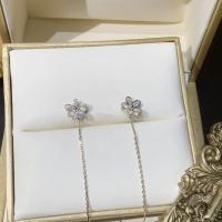 Brass Thread Through Earrings, Flower, platinum color plated, micro pave cubic zirconia & for woman 