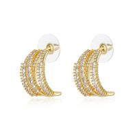 Cubic Zirconia Pendiente Brass Micro Pave, metal, chapado en color dorado, Joyería & micro arcilla de zirconia cúbica & para mujer, 19mm, Vendido por Par