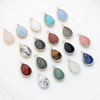 Gemstone Brass Pendants, Natural Stone, with Brass, Teardrop, plated, DIY & faceted 