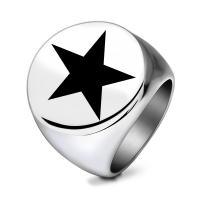 Titanium Steel Finger Ring, Star, plated & for man & enamel 22mm 