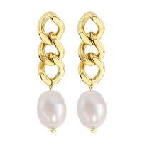 Stainless Steel Drop Earring, 304 Stainless Steel, with Plastic Pearl, Vacuum Ion Plating, for woman 35mm 