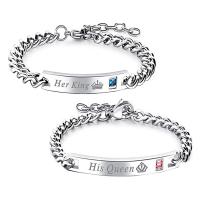 Titanium Steel Bracelet & Bangle, silver color plated, Unisex & with rhinestone, silver color 