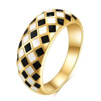 Titanium Steel Finger Ring, gold color plated & for woman & enamel, golden, 3mm 