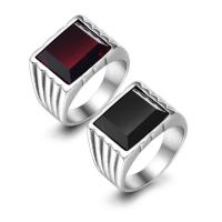 Gemstone Finger Ring, Titanium Steel, with Glass Gemstone, polished, fashion jewelry & mirror effect & Unisex 13.8mm,3.4mm 