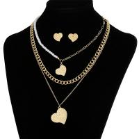 Fashion Stainless Steel Jewelry Sets, 304 Stainless Steel, earring & necklace, with Plastic Pearl, Heart, plated, fashion jewelry & for woman 