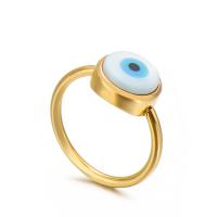 Evil Eye Jewelry Finger Ring, 304 Stainless Steel, with turquoise & Shell, Round, plated & for woman 12mm,2mm 