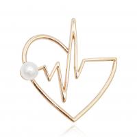 Plastic Pearl Brooch, Zinc Alloy, with Plastic Pearl, Electrocardiographic, gold color plated, for woman & hollow 
