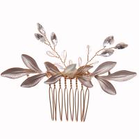 Decorative Hair Combs, Zinc Alloy, with Cubic Zirconia, gold color plated, for woman & faceted, pink 