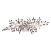 Decorative Hair Combs, Zinc Alloy, with Rhinestone & Plastic Pearl, silver color plated, for woman & faceted, silver color 