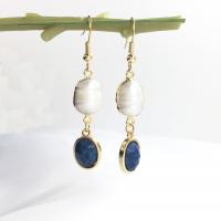 Gemstone Drop Earring, Natural Stone, with pearl & Brass, gold color plated, vintage & for woman & faceted 
